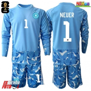 Alemania Manuel Neuer #1 Portero Segunda Equipación Niños Mundial 2026 Manga Larga (+ Pantalones cortos)